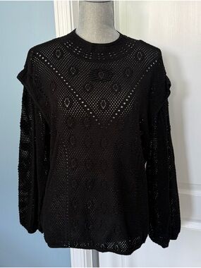 White House Black Market Black Open-Knit Pullover Sweater, sz XL